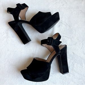 Jessica Simpson NEW Naenia Black Suede Platform Ankle Strap Block Heels 9